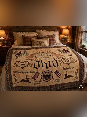 Vintage large Ohio State blanket patriotic 2003 tapestry, throw blanket, angels